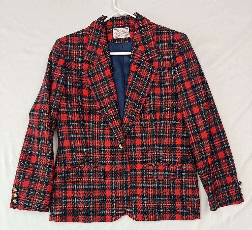 Vintage Pendleton Blazer Womens 8P Red Plaid 100% Wool Lined Classic Made USA